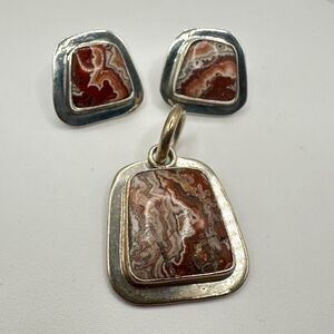Rosetta jasper pendant and earring set in stamped Mexico .925!